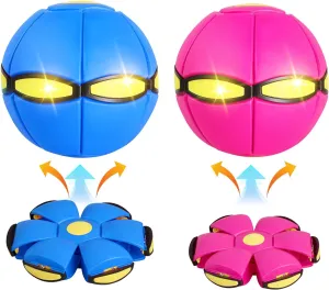 2 Pack Doggy Disc Ball with 6 Lights, Dog Flying Disc Toy Outdoor Gmaes, Flying Saucer Ball Dog Toy, Interactive Herding Decompression Kids Toys (Blue/Pink)