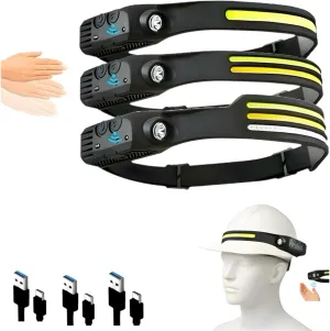 3-Pack Rechargeable LED Headlamps – High-Power USB Headlights with COB Floodlight & Motion Sensor – Super Bright, Adjustable Beam, Water-Resistant – Ideal for Camping, Work, Fishing, Biking, Running
