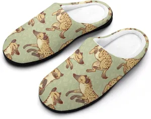 African Hyena Women's Cotton Slippers Memory Foam House Slippers Closed Toe Winter Warm Shoes