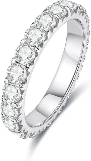 AnuClub Moissanite Eternity Wedding Band Ring D Color 925 Sterling Silver Rings for Women With Certificate