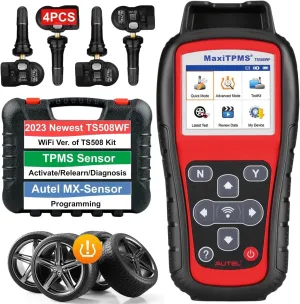 Autel MaxiTPMS TS508WF Complete with 4 pcs Duel Frequency Rubber MX Sensor, MX Sensor Programming TPMS Diagnostic OBD Relearn Activate Read Copy TPMS Sensor Read/Clear TPMS DTCs, Better TS501 Pro