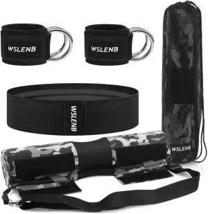 Barbell Pad Set for Squats Hip Thrusts, Barbell Weight Set Neck and Shoulder Protective Cushion Pad with 2 Gym Ankle Straps Booty Resistance Bands for Standard Bars Cable Machine