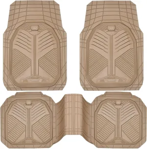 CAR PASS Heavy Duty Rubber Car Mats, Deep Dish Car Floor Mats Full Set, Universal All Weather Automotive Mats 3 Pieces Trim to Fit for Sedans SUVs Trucks, Waterproof Anti-Slip Floor Mats, Full Beige