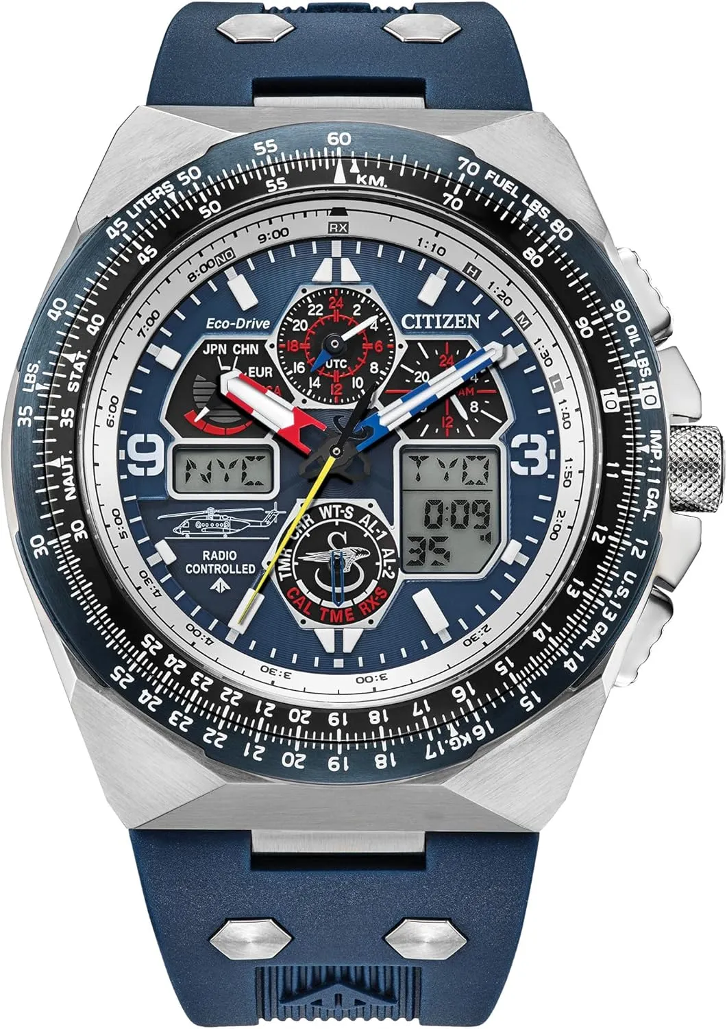 Citizen Men's Eco-Drive Promaster Sikorsky Watch, Blue Dial, Blue Rubber Strap, Atomic Timekeeping (Model: JY8156-00L)