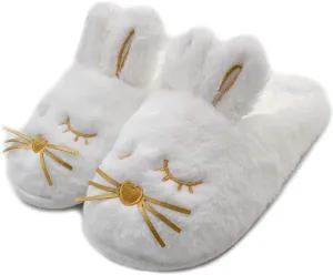 Cute Bunny Fuzzy Slippers |Warm Animal Memory Foam Rabbit Plush |Women Indoor Outdoor Bedroom Slippers