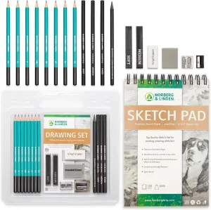 Drawing Set - Sketching and Charcoal Pencils - 100 Page Drawing Pad, Kneaded Eraser. Art Kit and Supplies for Kids, Teens and Adults, Sketch Set