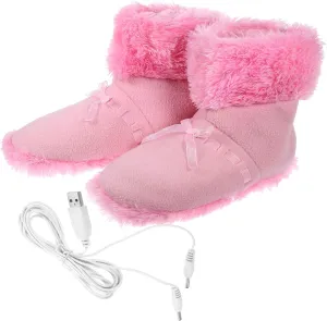 Electric Warm Shoes Foot Warmer for Women Heated Sports Shoes Plush Bowknot Winter Slippers