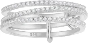 espere Rhodium Plated Sterling Silver Dainty Three Band Ring | Women's CZ Triple Eternity Ring | Thin Wedding Band for Stacking