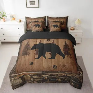 Feelyou Bear Comforter Set with Sheets Full Size 7 Piece Kids Rustic Bear Bedding Set Cabin Lodge Bed in a Bag Farmhouse Nature Wildlife Brown