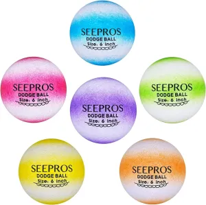Foam Dodgeball Set - Soft Skin, Low Bounce, Dream Rainbow Color, Perfect for Outdoor, Backyard Games - Set of 6 with Mesh Storage Bag for Kids and Adults Playground Balls