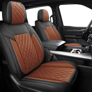 FREESOO Car Seat Covers for Dodge Ram 2019-2025 1500 Crew Cab New Body Leather Seat Cover Limited Longhorn Rebel Laramie Big Horn Tradesman TRX Accessories Black Brown