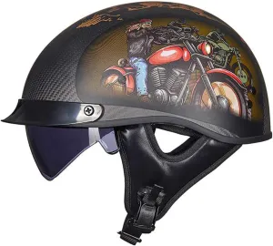 GAOZ DOT Approved Carbon Fiber Vintage Motorcycle Helmet Electric Car Street Bike Open Face Half Helmet Windproof Visor Brain-Cap for Men and Women