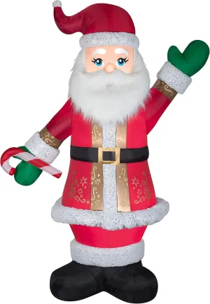Gemmy Christmas Airblown Inflatable Mixed Media Luxe Santa w/Candy Cane, 8 ft Tall, Multicolored