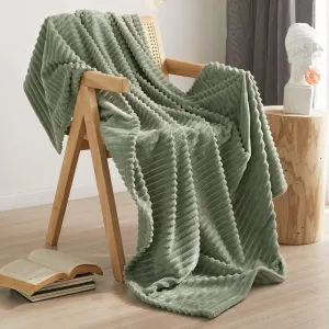 Geniospin Fleece Throw Blanket, 280GSM Extra Soft Lightweight Blanket with Strip, Plush Fuzzy Cozy Blankets and Throws for Couch, Bed, Sofa Cozy, Warm and Breathable (Sage Green, 60x80 inches)