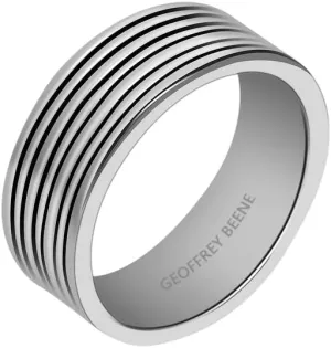 Geoffrey Beene Men's Stainless Steel Polished Engraved Edge Band Ring, 8mm Wide, 2mm Thick