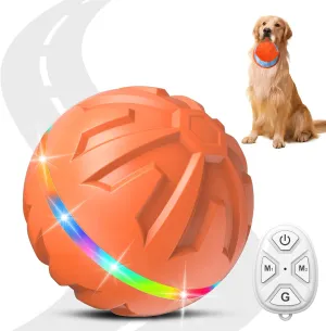 Interactive Dog Toys Ball Ultra Ball Dog Toy, Active Rolling Ball with Remote Control LED Light, Durable Rubber Peppy Pet Ball for Medium Large Dogs Boredom, Automatic Moving, 3.2-in Orange