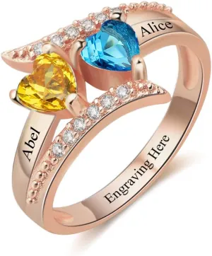 JewelOra Personalized Birthstone Rings for Women Promise Rings for Her Women Mother Rings with Engraved 2 Names Customized Gifts for Mom