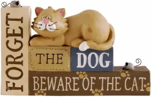 Orange Tabby Cat Forget Dog, Beware of The Cat! Resin Stacked Block Figurine