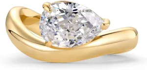 PAVOI 14K Gold Plated Premium Cubic Zirconia Square Solitaire Engagement Ring for Women - Unique Wavy Promise and Fake Wedding Ring