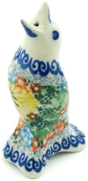 Polish Pottery 4-inch Pie Bird made by Ceramika Artystyczna (Enchanted Spring Theme) Signature UNIKAT   Certificate of Authenticity