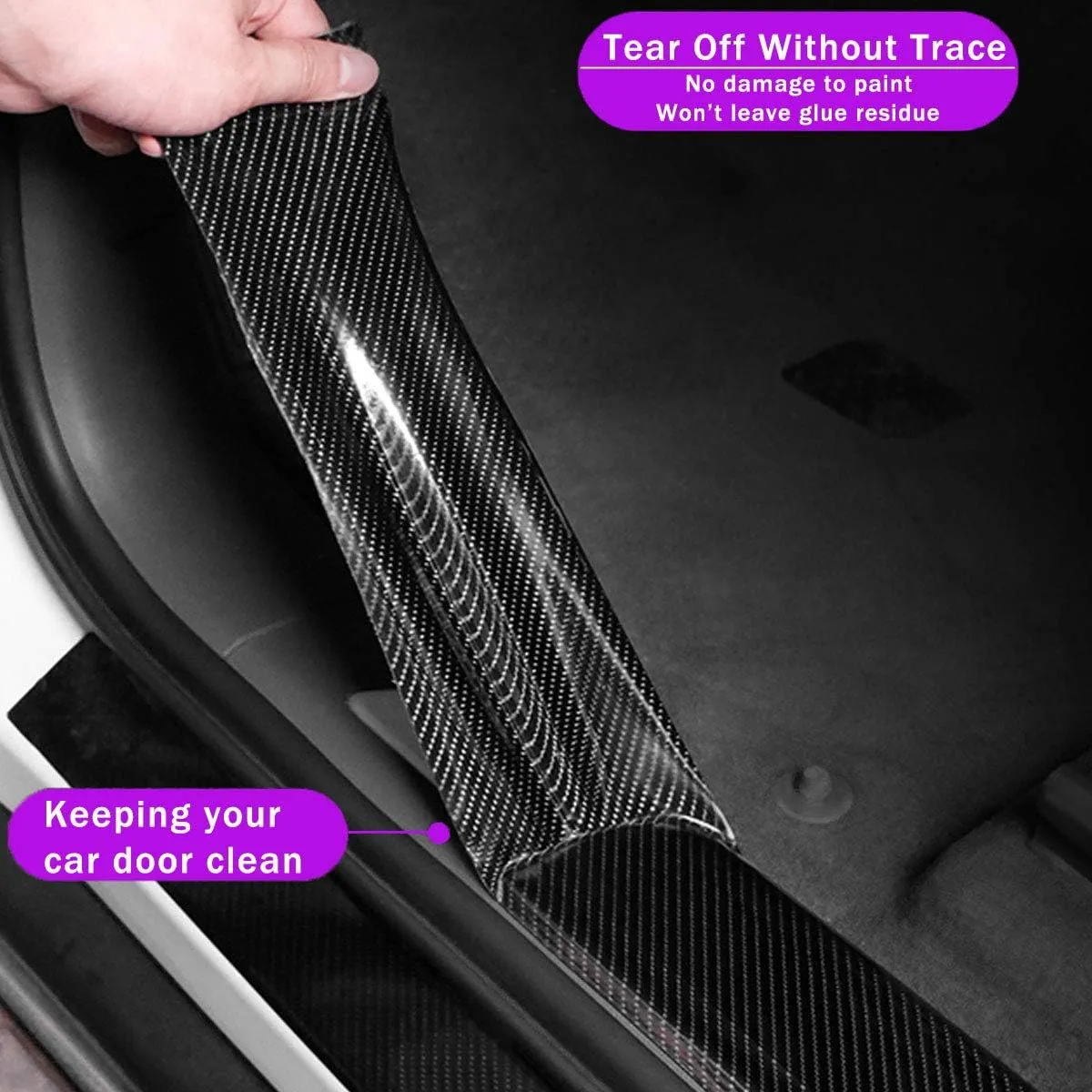 QBUC Car Door Entry Guards Scratch Cover Protector Paint Threshold Guard,Front Rear Door Entry Sill Guard Scuff Plate Rear Bumper Protector Guard for Most Cars,2in9.8ft(5cm3m) Black