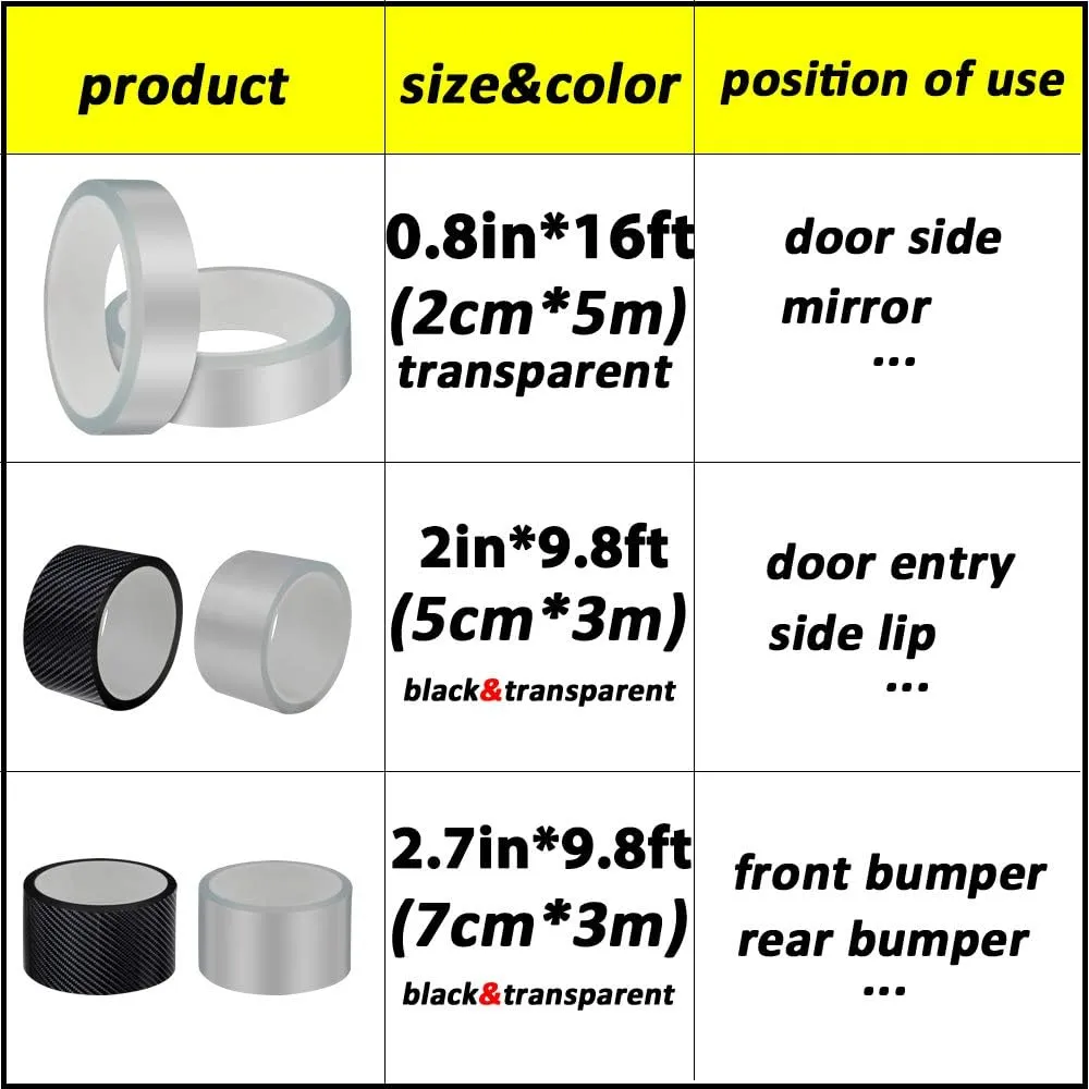 QBUC Car Door Entry Guards Scratch Cover Protector Paint Threshold Guard,Front Rear Door Entry Sill Guard Scuff Plate Rear Bumper Protector Guard for Most Cars,2in9.8ft(5cm3m) Black
