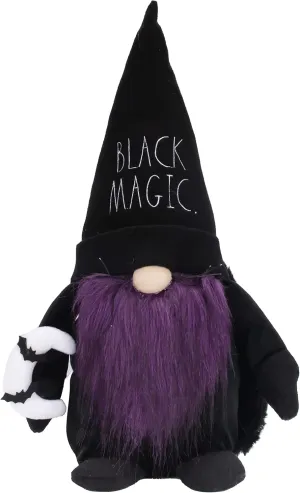 Rae Dunn Halloween Gnome - Fall Holiday Decor Seasonal Decorations - Scandinavian / Swedish / Nordic Tomte Nisse Plush Figurine - 19" Elf with Beard Ornament for Shelf (Black Magic)