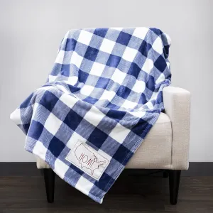 Rae Dunn Throw Blanket- Soft, Decorative Blankets for Bed or Couch, Cozy Throws for Sofa, Plush, Checkered Pattern, Fleece Throw Embroidered with Home, 50 inches x 60 inches