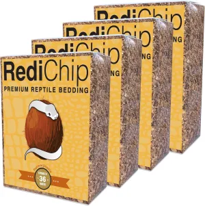 RediChip Reptile Bedding Loose Medium Coconut Chip Substrate 36 Quart Coco Husk Mulch for Snake and Gecko Habitat, Ball Python Terrarium, Lizard and Turtle Tanks, Tortoise Enclosure (4 Pk)