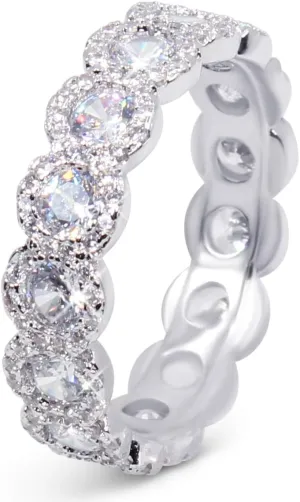 Savlano 18K White Gold Plated Cubic Zirconia Round Cut Eternity Ring Band for Women