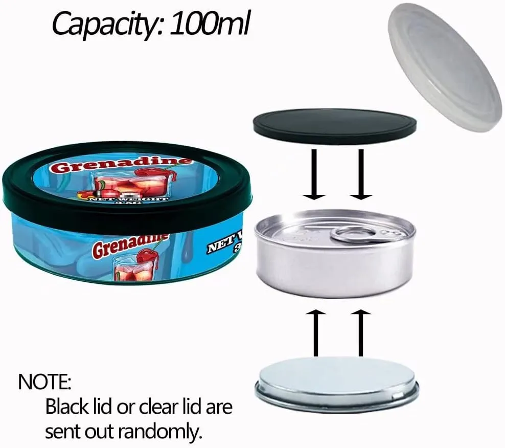 Self-Seal Cali Tin Can with Ring Lid and Labels, Side Stickers, Pressitin Stickers, Tin Tuna Can - No Tools Needed - 100ml/3.5g-20 Sets