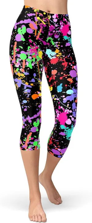 sissycos Women's Artistic Splash Printed Cropped Capri Leggings Buttery Soft Tights 21"
