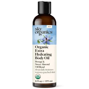Sky Organics Body Oil, Extra Hydrating & Nourishing Organic Skin Care with Borage, Acai & Sweet Almond Oil, Nourishing Hydration for Softer, Smoother, Refreshing Orange & Spearmint Scent, 6 fl oz
