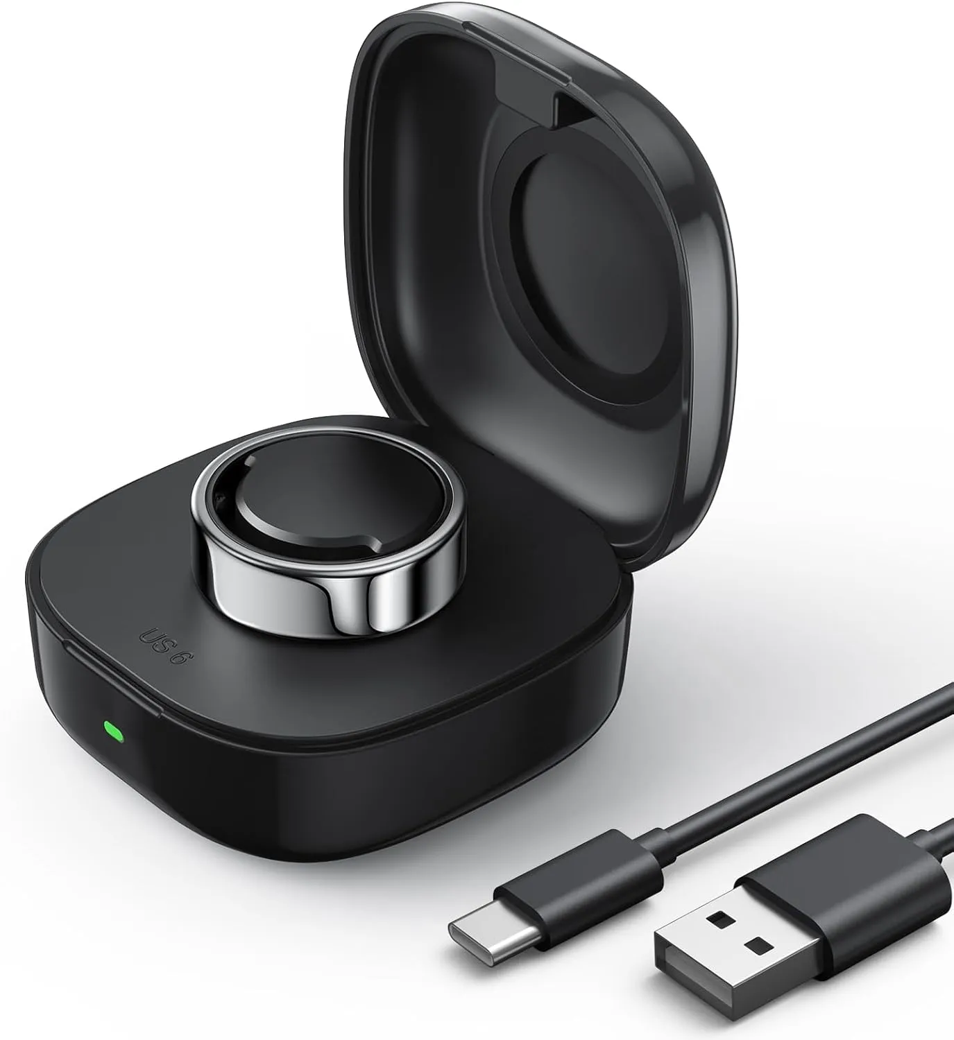 Smart Ring Charging Case Size 6, Compatible with Oura Ring Gen3 Heritage/Horizon, 600mAh Portable Charger Dock with Indicator Light, Charging Box for Smart Ring with Travel Storage Bag（Black）