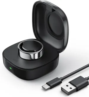 Smart Ring Charging Case Size 6, Compatible with Oura Ring Gen3 Heritage/Horizon, 600mAh Portable Charger Dock with Indicator Light, Charging Box for Smart Ring with Travel Storage Bag（Black）