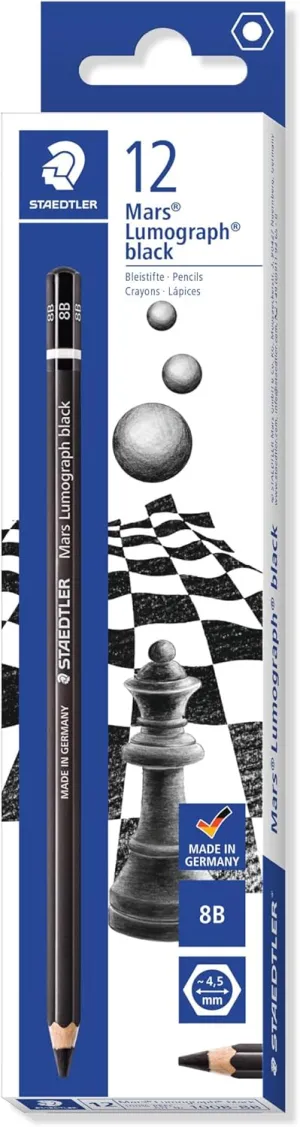 Staedtler Mars Lumograph Black Art Pencils, Presharpened #8B Artist Pencils, Box of 12, 100B-8B
