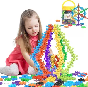 STEM Building Blocks Toy for Kids,300Pcs Interlocking Solid Plastic Educational Discs Toy,Classroom Must Haves Creativity Preschool Toy for Kids Aged 3 ,Round Soft and Safe Material,Size Merge Set ﻿