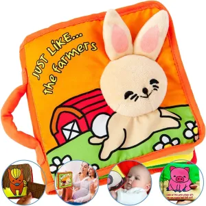 Stimulating Baby Books 0-6 Months and 6-12 Months Infants - Crinkle Books for Babies - Toys Gift for 1 Year Old - Soft Cloth Farm Animals Books for Baby