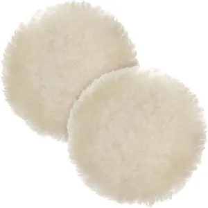 TCP Global 8" All Natural Premium 100% Wool Buffing Pad - 1" Thick Pile- Hook and Loop Grip Attachment Buffing & Polishing Pad (Pack of 2)