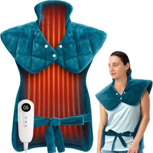 Weighted Electric Heating Pad for Neck, Shoulders and Back Pain Relief | Father's Day Gifts for Dad Husband,Gifts for Men Women, Birthday, Christmas | Fast Heating, 6 Heat Settings, 4 Timers, Auto‑Off