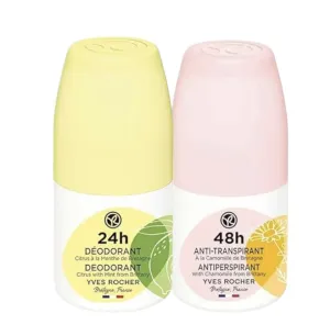 Yves Rocher 48H Antiperspirant Chamomile and Citrus with Mint from Brittany Set of 2 – Long-Lasting Freshness, No White Marks, Gentle on Skin – 50ml / 1.7flOz