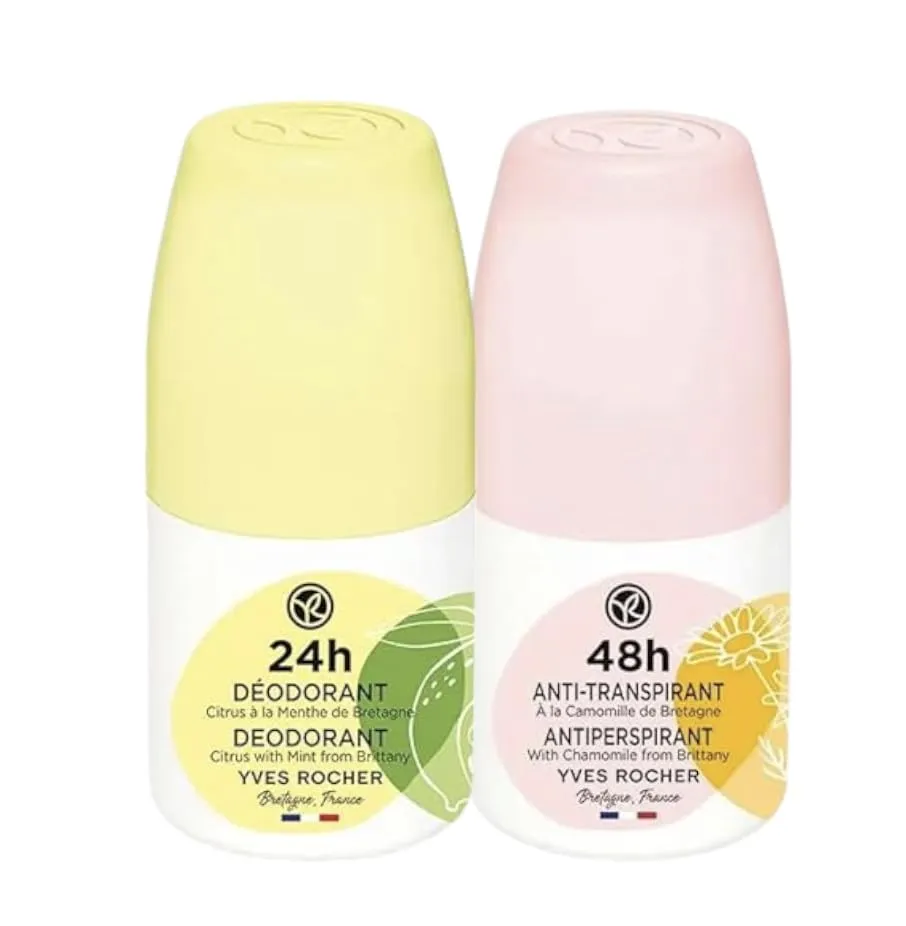 Yves Rocher 48H Antiperspirant Chamomile and Citrus with Mint from Brittany Set of 2 – Long-Lasting Freshness, No White Marks, Gentle on Skin – 50ml / 1.7flOz